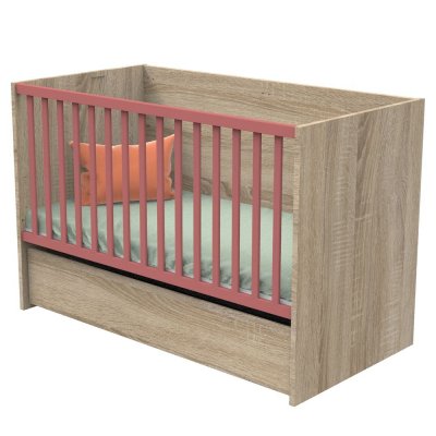 Lit évolutif bébé combiné 70x140 cm en 140x200 cm nova rose canyon