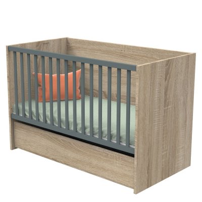 Lit évolutif bébé combiné 70x140 cm en 140x200 cm nova gris volcan