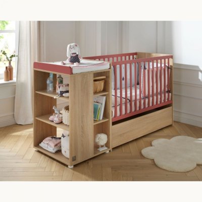 Lit évolutif bébé combiné 60x120 cm en 90x190 cm + tiroir de lit nova rose canyon
