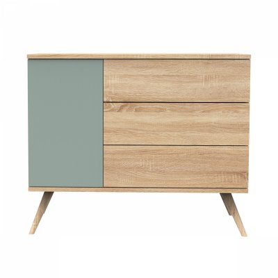 Commode 3 tiroirs 1 porte sauge seventies