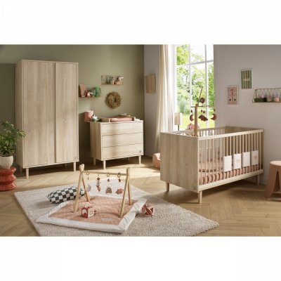 Chambre bébé trio lit + commode 3 tiroirs + armoire paloma bois