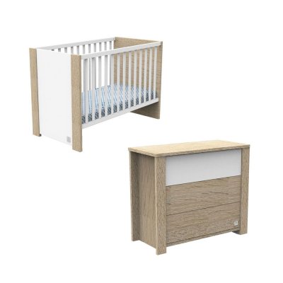 Chambre bébé duo lit 60x120cm + commode antonin bois et blanc