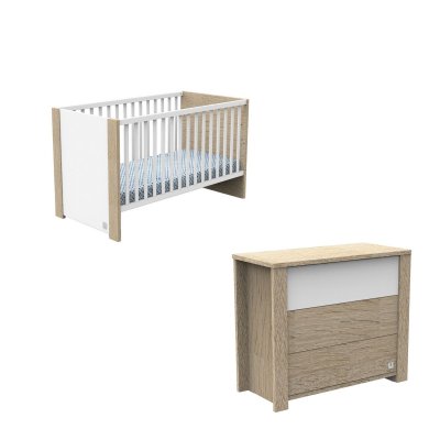 Chambre bébé duo lit + commode antonin bois et blanc