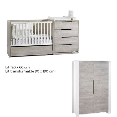 Chambre duo lit combiné évolutif + armoire loft bois