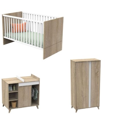 Chambre trio lit 70x140 + commode + armoire nova blanc lin