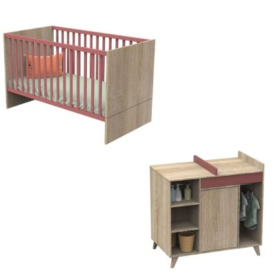 Chambre duo lit 70x140 + commode nova rose canyon