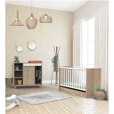 Chambre bébé duo lit bébé 60x120 + commode nova blanc lin