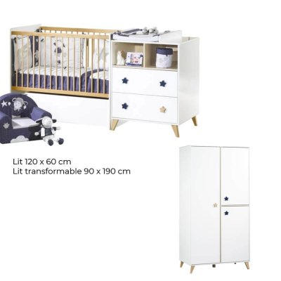 Chambre duo lit combiné évolutif + armoire oslo etoile