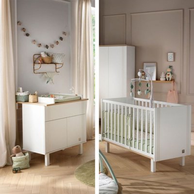 Chambre duo lit 60x120 cm + commode 1 tiroir 2 portes eleonore blanc