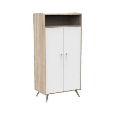Chambre trio lit bébé 60x120 cm + commode 3 tiroirs + armoire access bois blanc