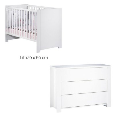 Chambre duo lit 60x120 + commode loft blanc