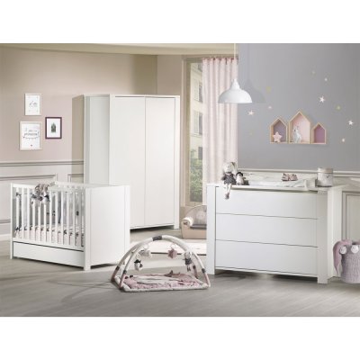 Chambre trio lit + commode + armoire loft blanc