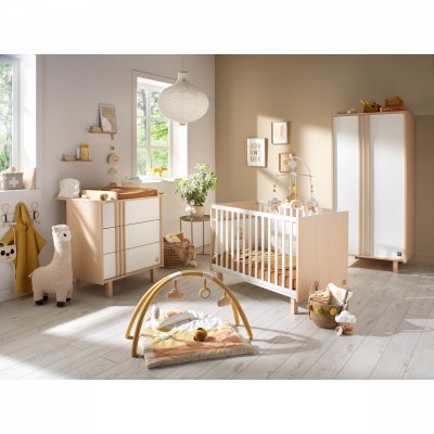 Chambre bébé trio lit 60x120cm (non transformable) + commode + armoire nature