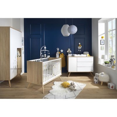 Chambre bébé duo lit 60x120cm + commode seventies blanc et bois de Sauthon  meubles sur allobébé
