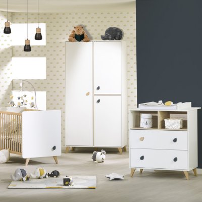 Chambre bébé trio lit + commode + armoire oslo bouton goutte