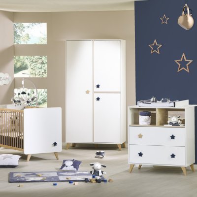 Chambre bébé trio lit + commode + armoire oslo bouton étoile