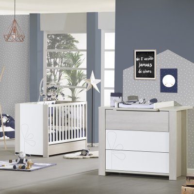 chambre bébé duo opale frêne sablé avec motif lit