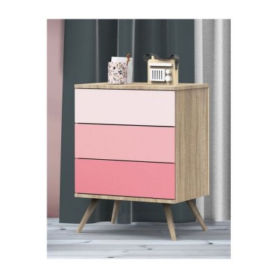 Petite commode 3 tiroirs seventies rose