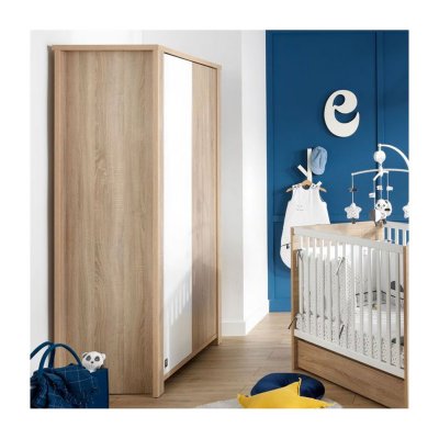 Armoire bébé 2 portes antonin version bois et blanc