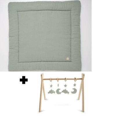 Tapis de parc et arche d'éveil avec jouets sauge