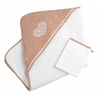 Cape de bain et gant de toilette petit coeur
