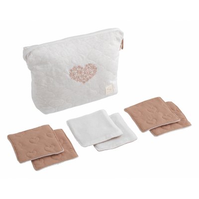 Trousse de toilette bébé avec carrés éponge petit coeur