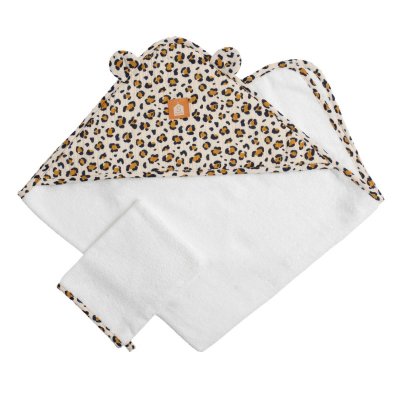 Cape de bain et gant de toilette leopard