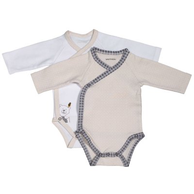 Lot de 2 bodies blanc et beige naissance timouki