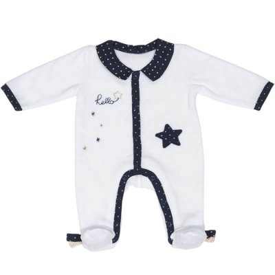 SAUTHON BABY DECO Pyjama bébé velours blanc étoile 3 mois hello