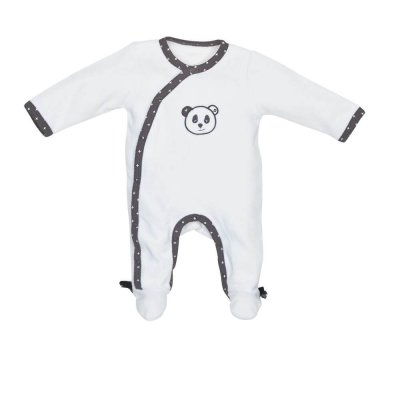 SAUTHON BABY DECO Pyjama bébé velours blanc panda chao chao naissance ouverture côté