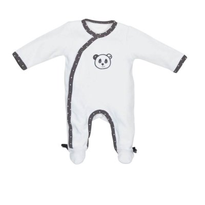 Pyjama bébé velours blanc 1 mois ouverture côtvé panda chao chao