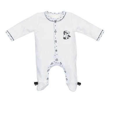 SAUTHON BABY DECO Pyjama bébé velours blanc 1 mois ouverture côté blue baleine