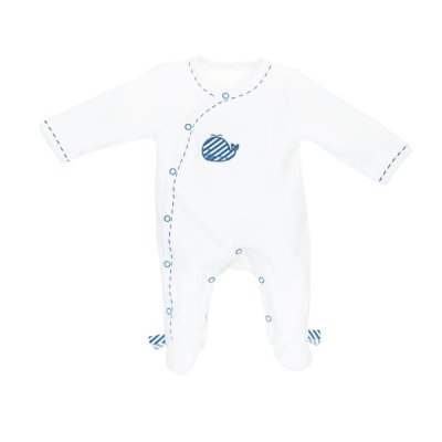 Pyjama bébé velours blanc 3 mois ouverture côté blue baleine