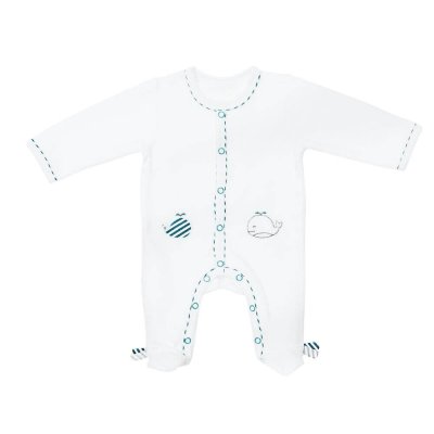 SAUTHON BABY DECO Pyjama bébé velours blanc 1 mois ouverture devant blue baleine