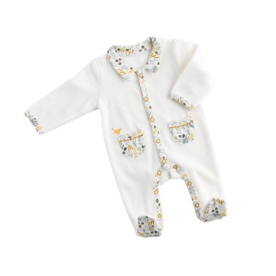 SAUTHON BABY DECO Pyjama bébé blanc 1 mois col motif végétal promenons nous
