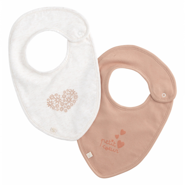 Lot de 2 bavoirs bébé petit coeur Sauthon baby deco