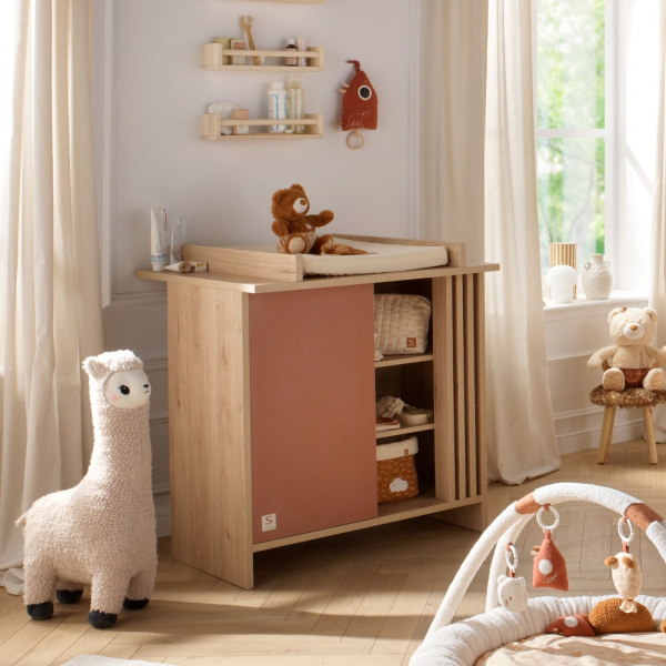 Commode porte et niches terracotta tokyo avec plan à langer amovible Sauthon meubles