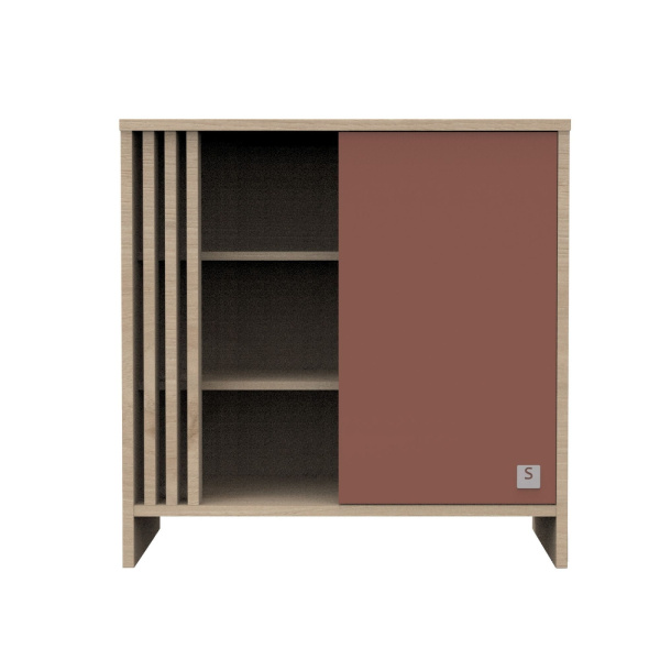 Commode porte et niches terracotta tokyo avec plan à langer amovible Sauthon meubles