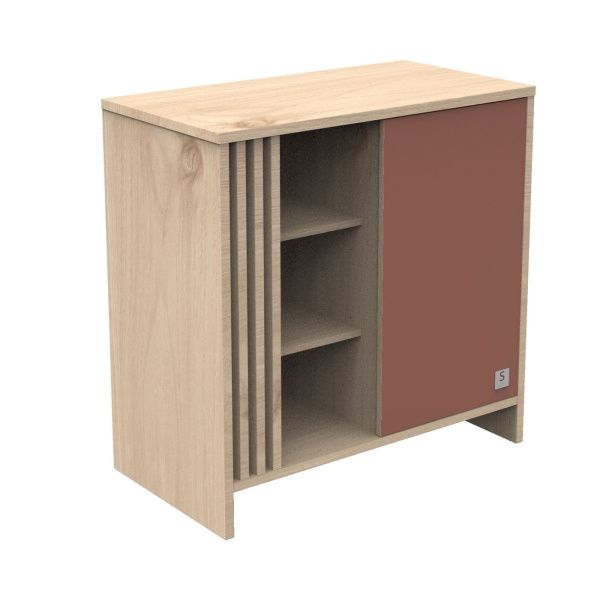 Commode porte et niches terracotta tokyo avec plan à langer amovible Sauthon meubles