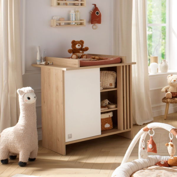 Commode porte et niches blanche tokyo avec plan à langer amovible Sauthon meubles