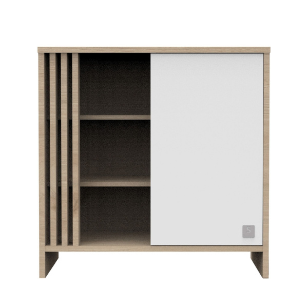 Commode porte et niches blanche tokyo avec plan à langer amovible Sauthon meubles