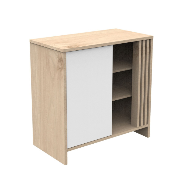 Commode porte et niches blanche tokyo avec plan à langer amovible Sauthon meubles