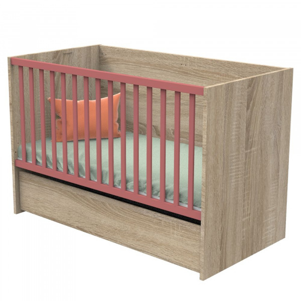 Lit évolutif bébé combiné 70x140 cm en 140x200 cm nova rose canyon Sauthon meubles