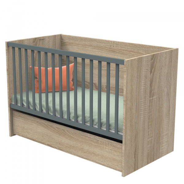 Lit évolutif bébé combiné 70x140 cm en 140x200 cm nova gris volcan Sauthon meubles