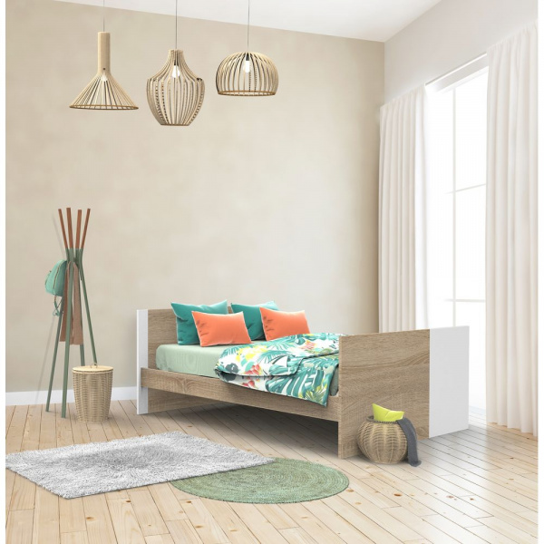 Lit évolutif bébé combiné 70x140 cm en 140x200 cm nova blanc lin Sauthon meubles