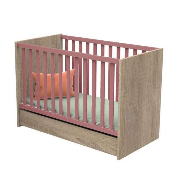 Lit bébé 60x120 cm + tiroir de lit nova rose canyon Sauthon meubles