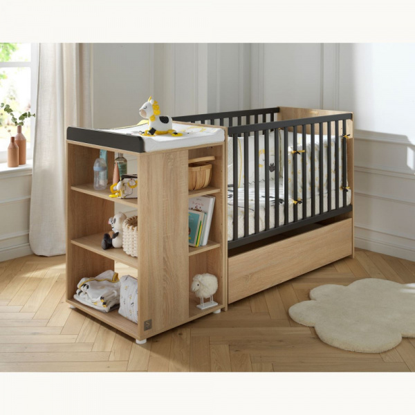 Lit évolutif bébé combiné 60x120 cm en 90x190 cm + tiroir de lit nova gris volcan Sauthon meubles