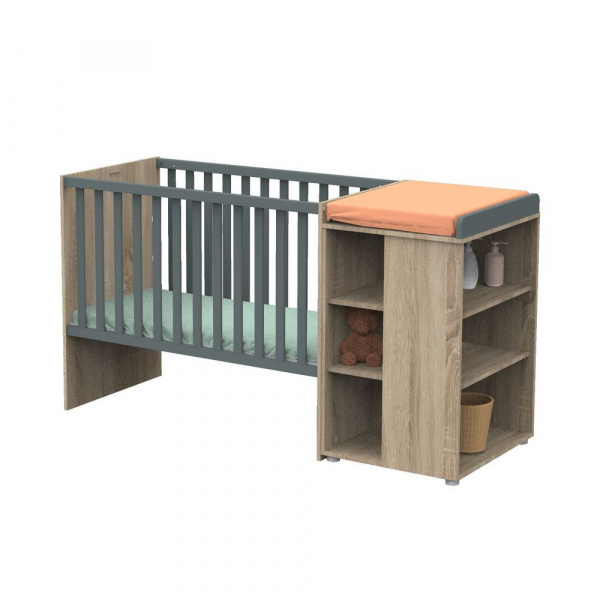 Lit évolutif bébé combiné 60x120 cm en 90x190 cm + tiroir de lit nova gris volcan Sauthon meubles