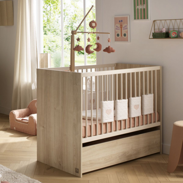 Chambre bébé duo lit 60x120cm + commode 3 tiroirs paloma bois + plan à langer offert Sauthon meubles