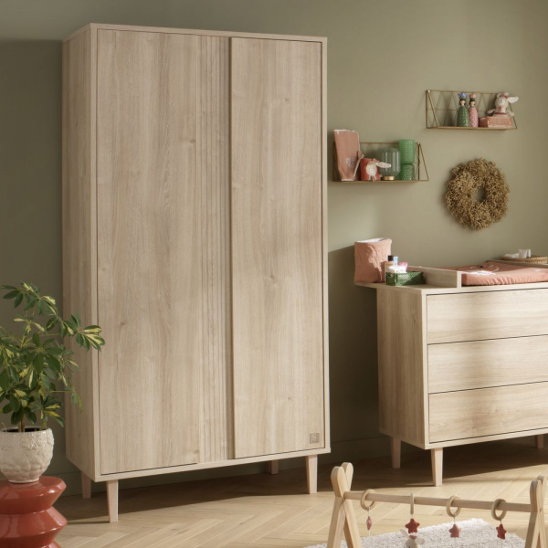 Chambre bébé trio lit 60x120cm + commode 3 tiroirs + armoire paloma bois Sauthon meubles